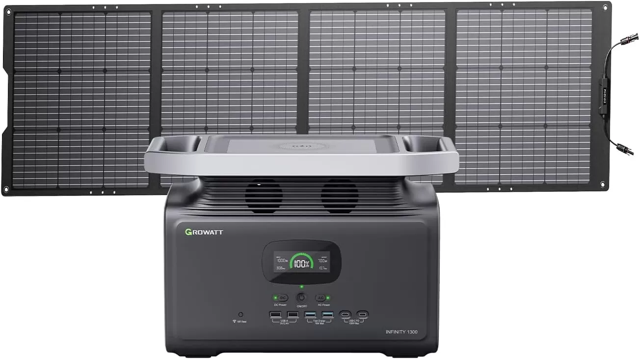 GROWATT Portable Power Station Solar Generator: Infinity 1300 Power Station with 1382Wh Lifepo4 Battery 1800W AC Output, 1.8H Full Charge Generators for Camping, Home, Emergency Backup,Power Outages