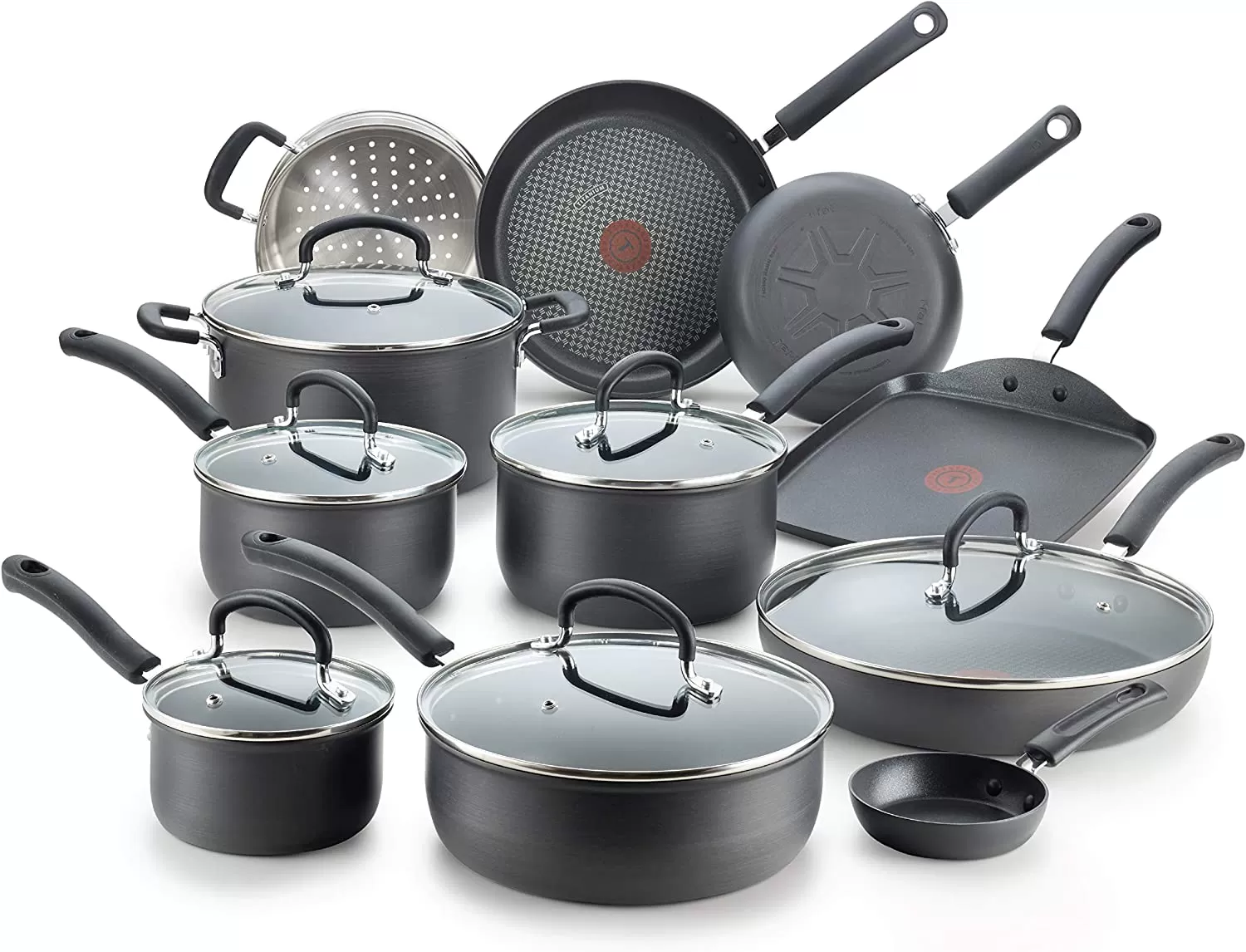 Hard Anodized Nonstick 17 Piece Cookware Set, Black