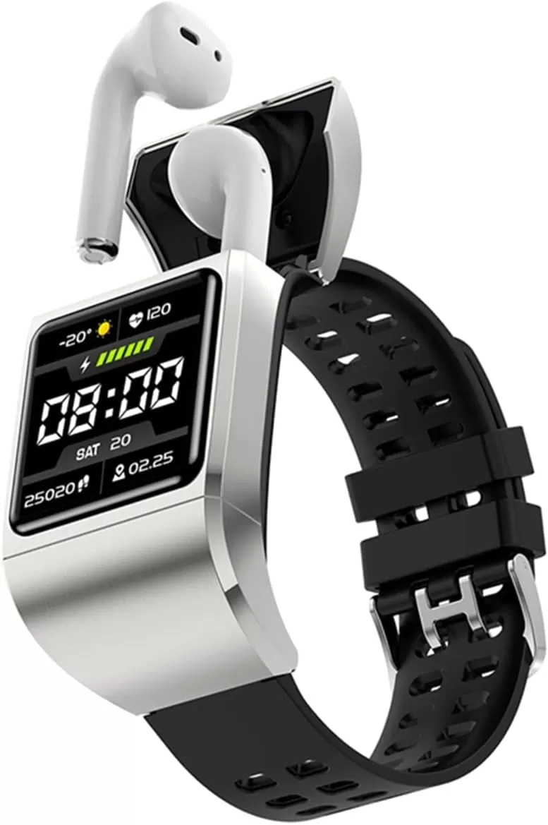 G36Pro 2 in 1 Smart Watch TWS Wireless Bluetooth Headset 1.3 Inch Screen Heart Rate Blood Pressure Oxygen Fitness Tracker Earbuds Music Wristband Earphone Smartwatch (Silver)