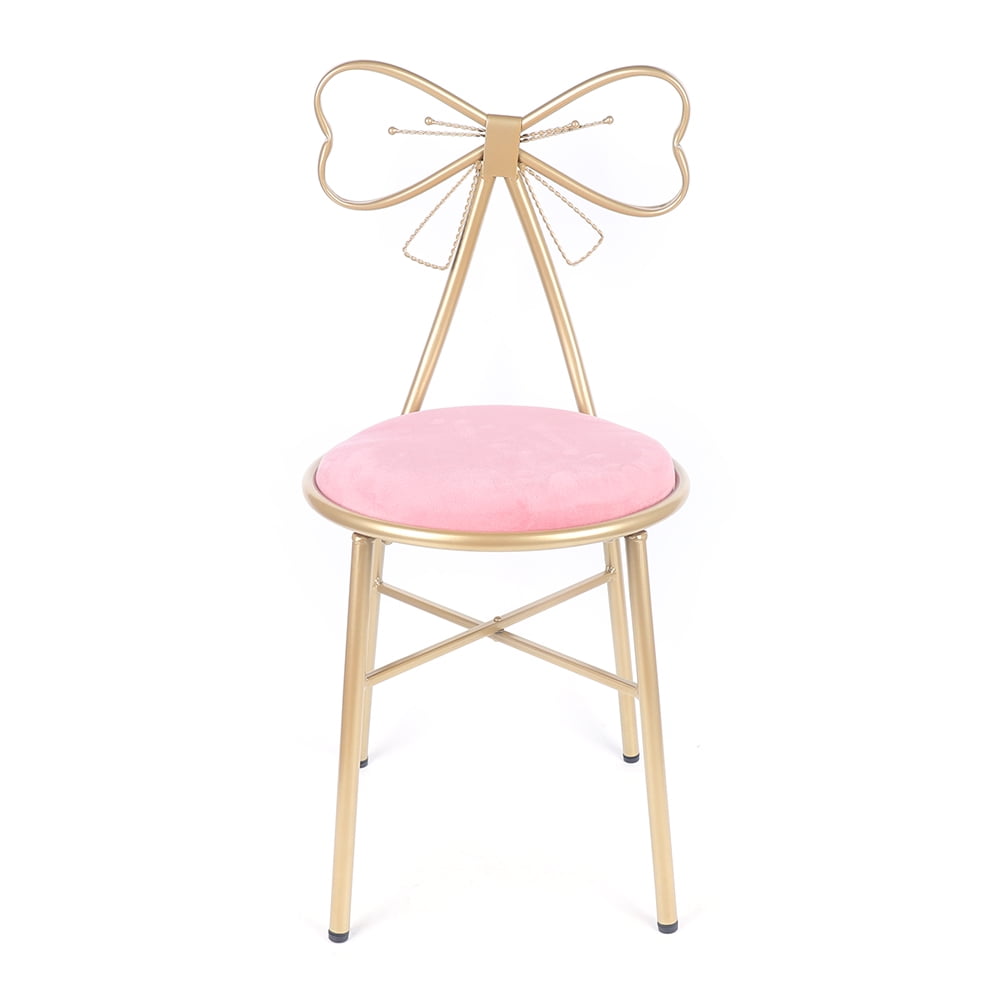 Lowest Prices - Vanity Chair, Pink Bow Backrest Velvet Makeup Chair Stool Lounge Dresser Seat for Bedroom Dressing Room Pink Gold
