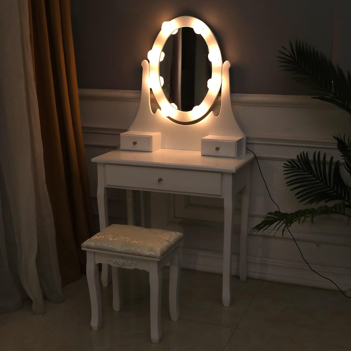 Lowest Prices - Ktaxon Makeup Vanity Table Set Mirror with LED Lights Dressing Table and Stool Set,Bedroom Vanities Tables with Benches