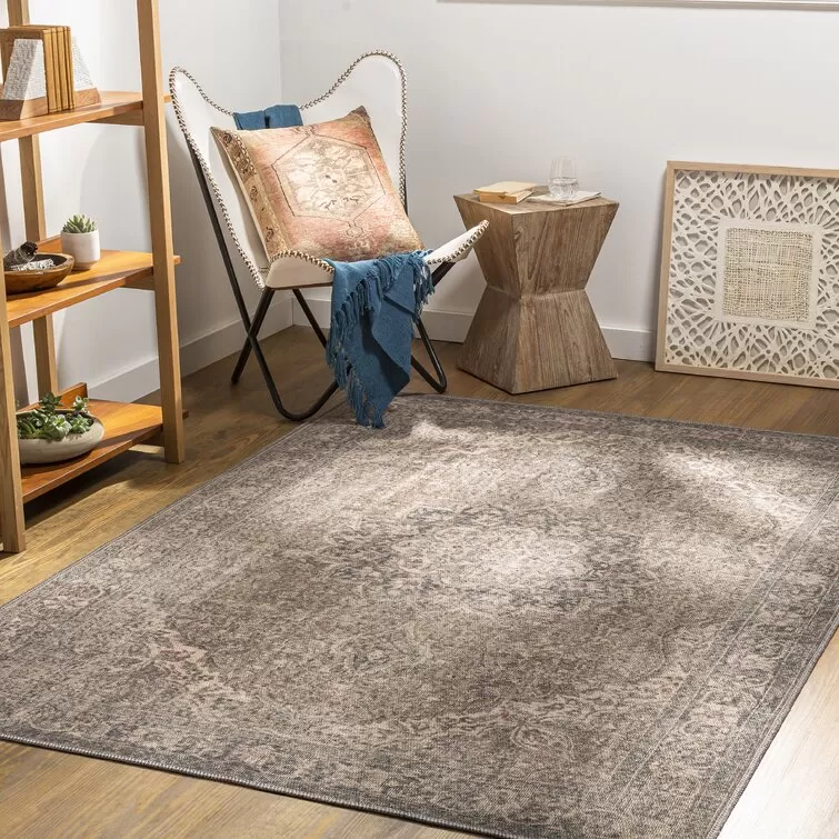 Bria Machine Washable Oriental Dusty Sage/Olive Area Rug