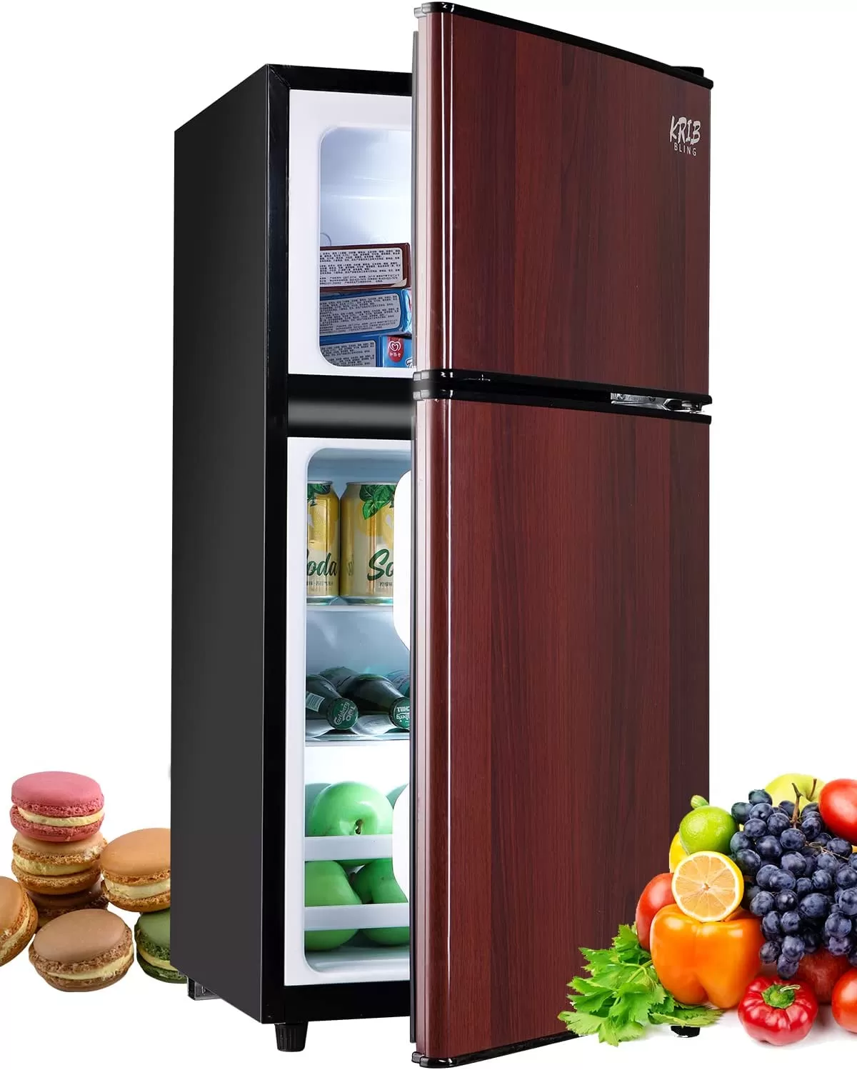 KRIB BLING Mini Fridge with Freezer on Top, 3.5 Cu.Ft Compact Refrigerator with 7 Levels Adjustable Thermostat, Small Fridge for Dorm, Office, RV Camping, Silver