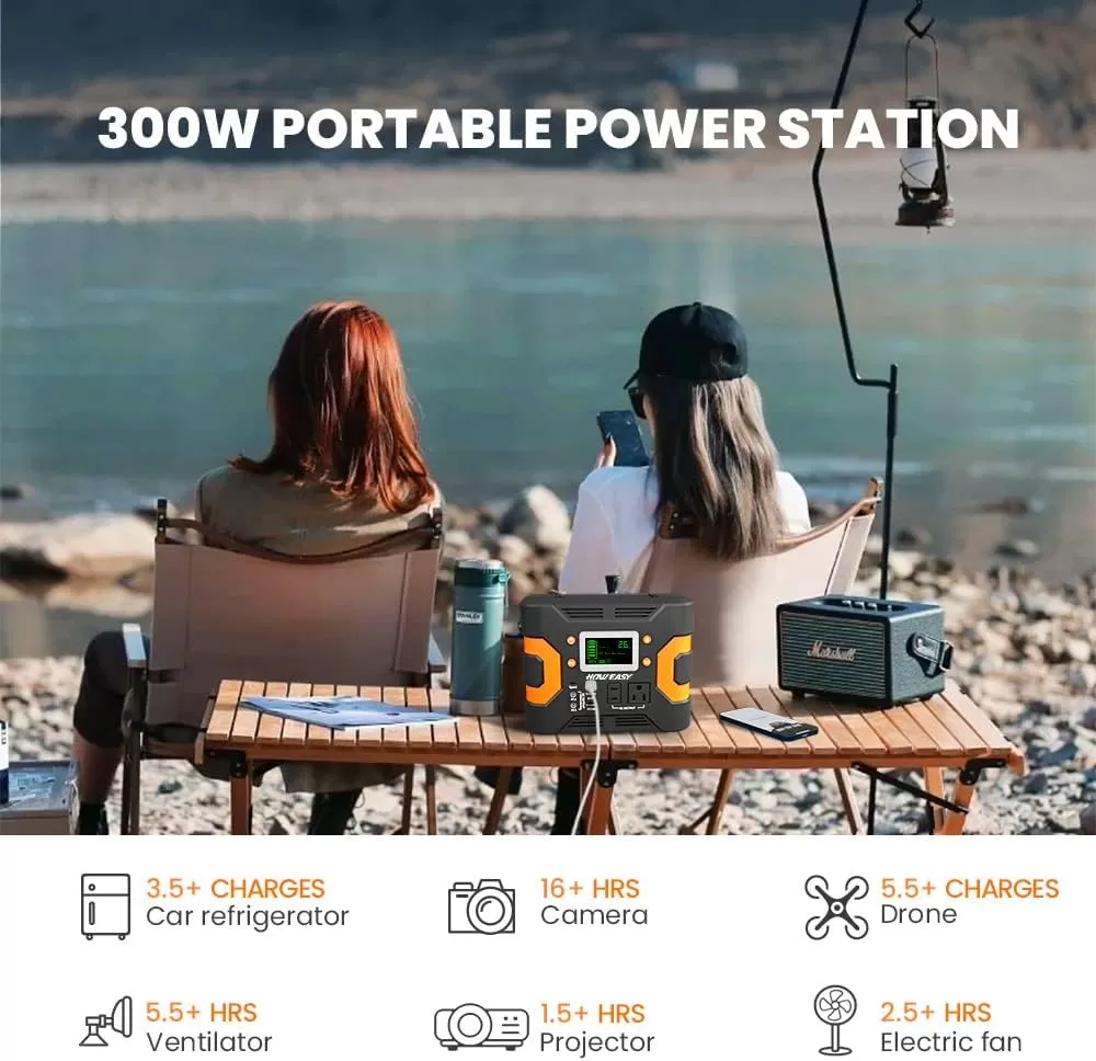 HOWEASY Portable Power Station, 300W (Peak 350W) Solar Generator (Solar Panel Not Included), 236Wh Backup Lithium Battery, with 110V/300W AC Outlet and LED Light, for CPAP Family Camping RV Emergency